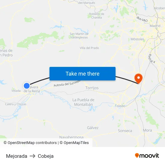 Mejorada to Cobeja map
