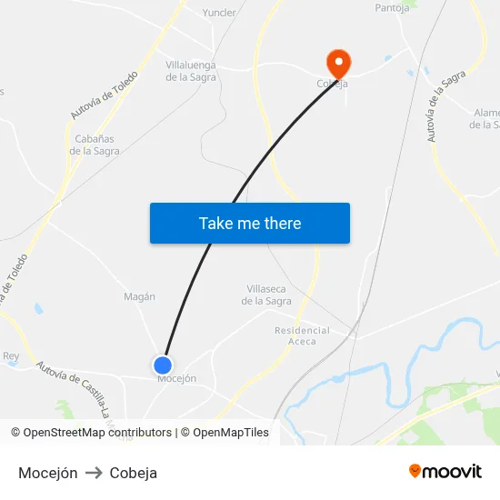 Mocejón to Cobeja map
