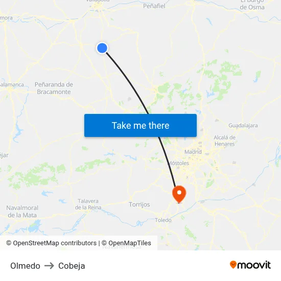 Olmedo to Cobeja map