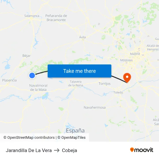 Jarandilla De La Vera to Cobeja map