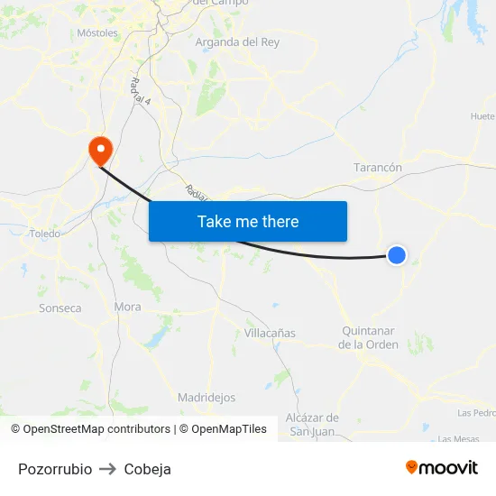 Pozorrubio to Cobeja map