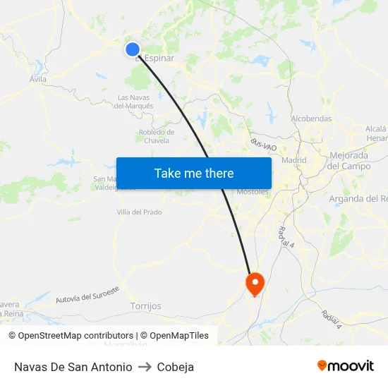 Navas De San Antonio to Cobeja map