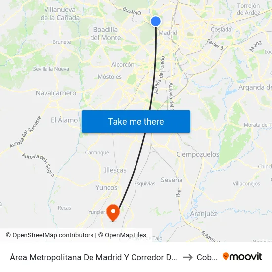 Área Metropolitana De Madrid Y Corredor Del Henares to Cobeja map