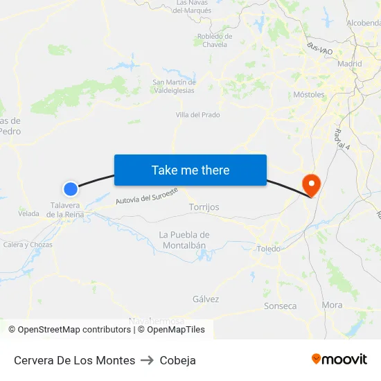 Cervera De Los Montes to Cobeja map