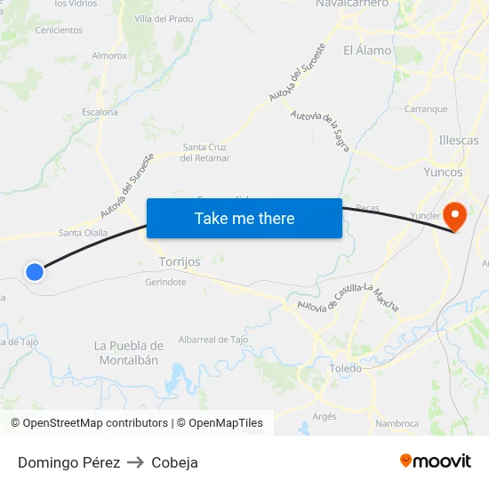 Domingo Pérez to Cobeja map
