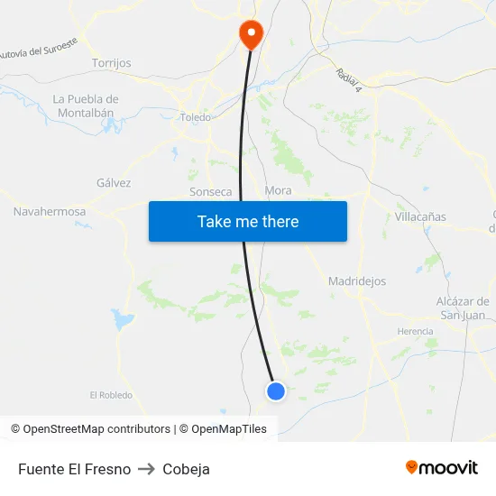Fuente El Fresno to Cobeja map
