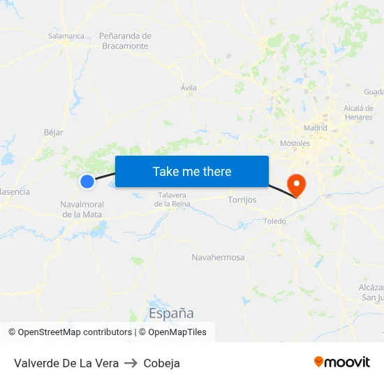 Valverde De La Vera to Cobeja map