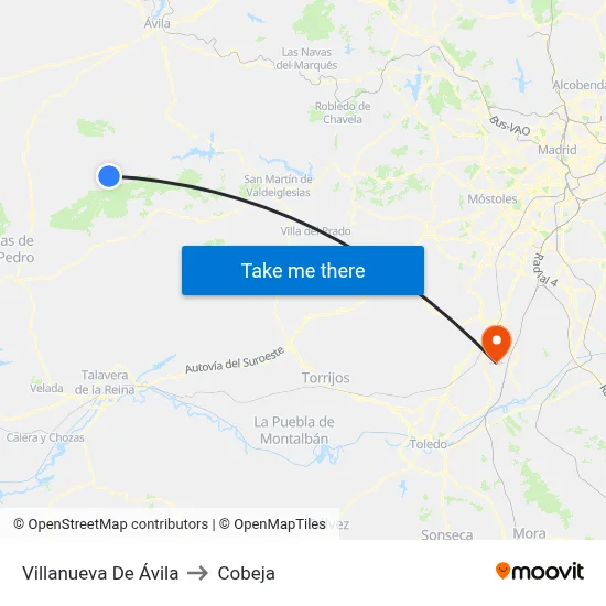 Villanueva De Ávila to Cobeja map