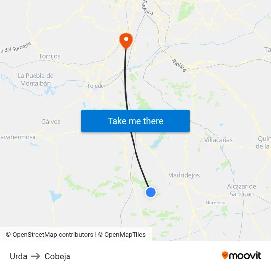 Urda to Cobeja map