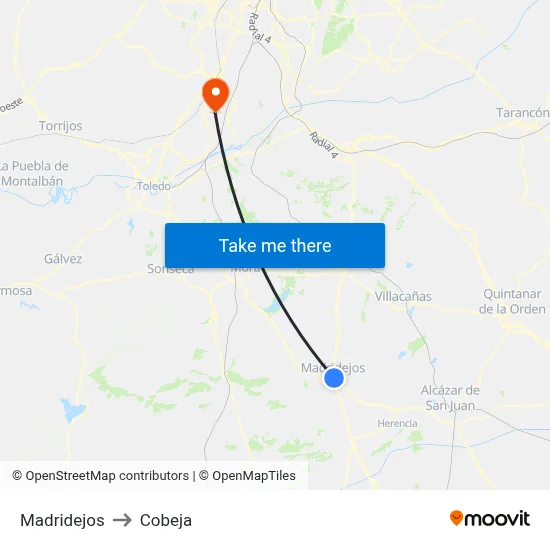 Madridejos to Cobeja map