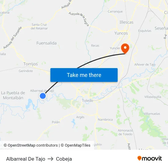 Albarreal De Tajo to Cobeja map