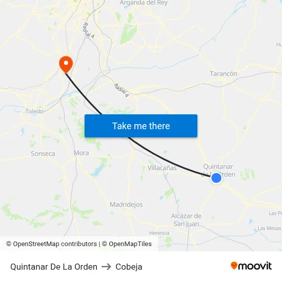 Quintanar De La Orden to Cobeja map