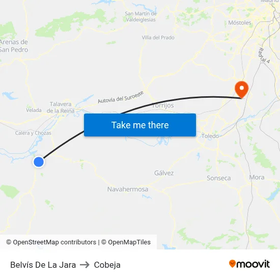 Belvís De La Jara to Cobeja map