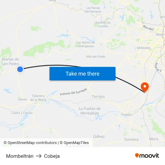 Mombeltrán to Cobeja map