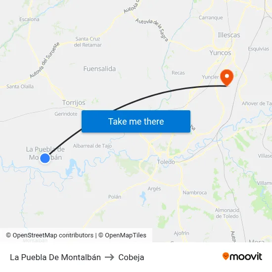 La Puebla De Montalbán to Cobeja map