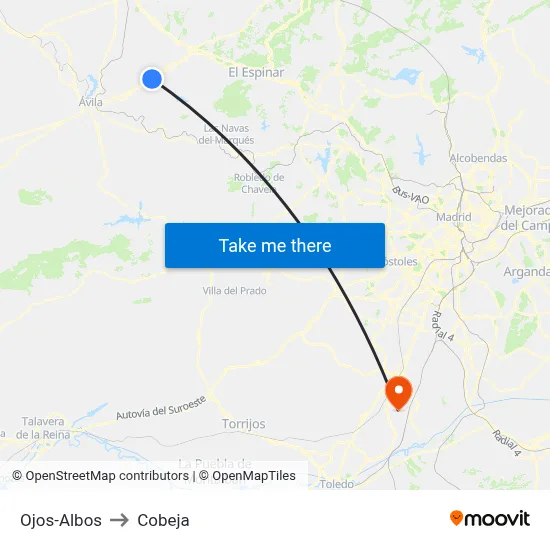 Ojos-Albos to Cobeja map