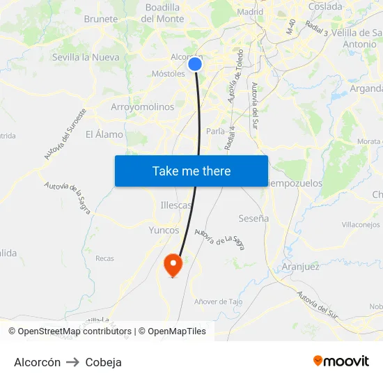 Alcorcón to Cobeja map