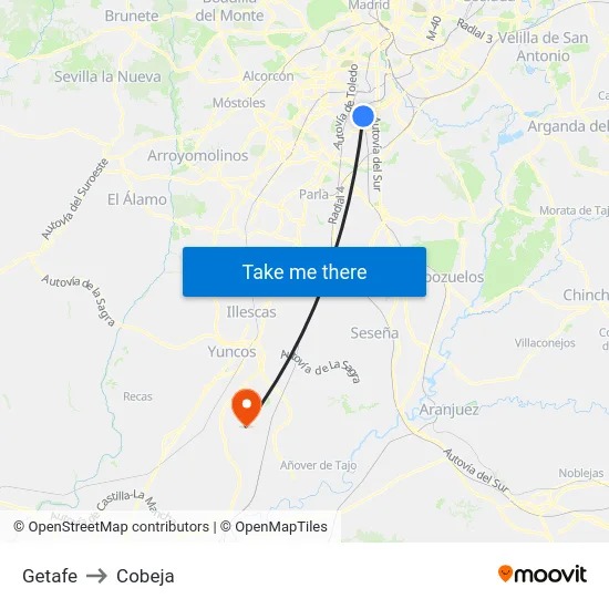 Getafe to Cobeja map