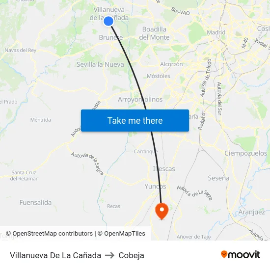 Villanueva De La Cañada to Cobeja map