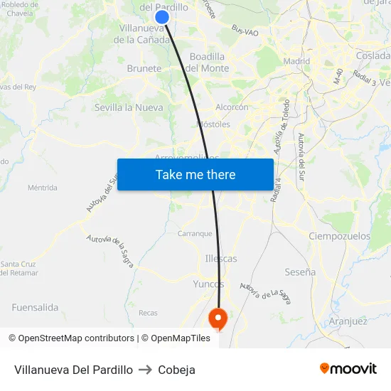 Villanueva Del Pardillo to Cobeja map