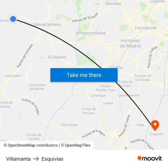 Villamanta to Esquivias map