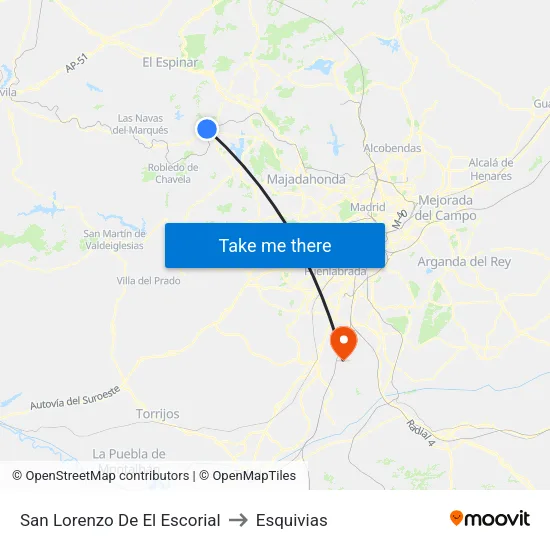 San Lorenzo De El Escorial to Esquivias map