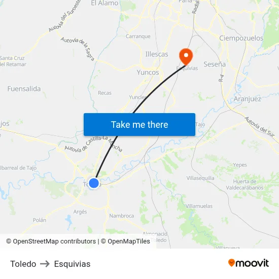 Toledo to Esquivias map