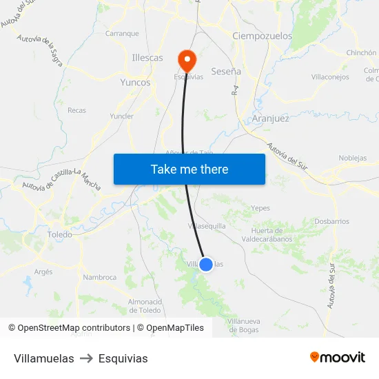 Villamuelas to Esquivias map