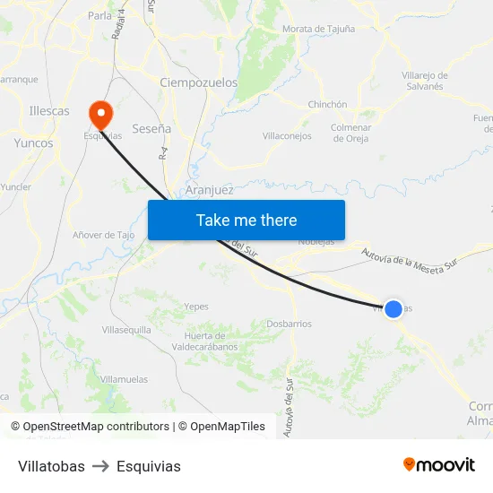 Villatobas to Esquivias map