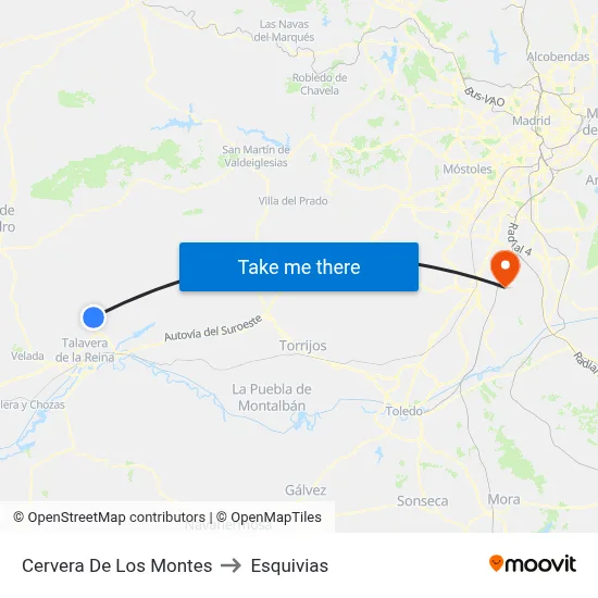 Cervera De Los Montes to Esquivias map