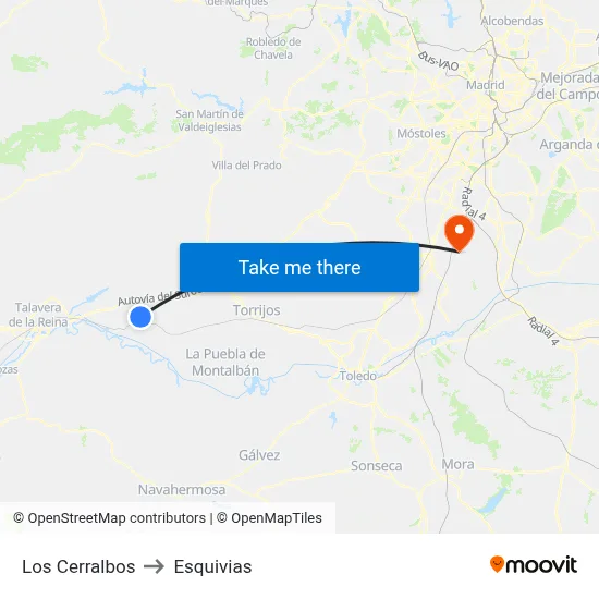 Los Cerralbos to Esquivias map