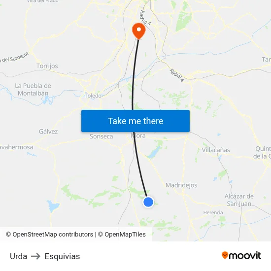 Urda to Esquivias map