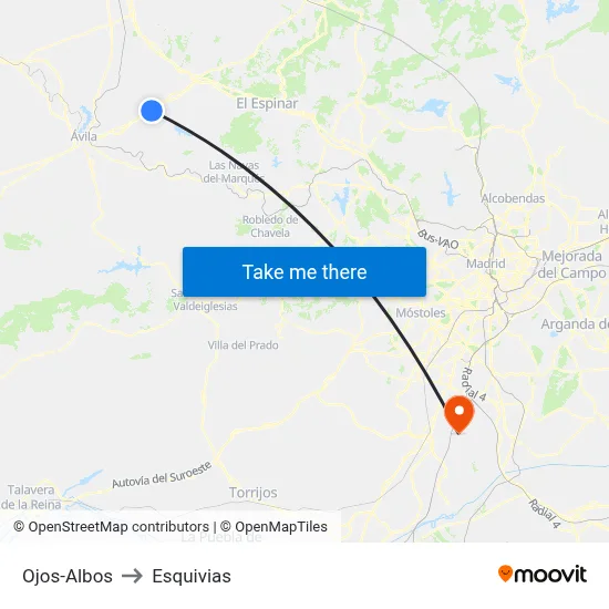 Ojos-Albos to Esquivias map