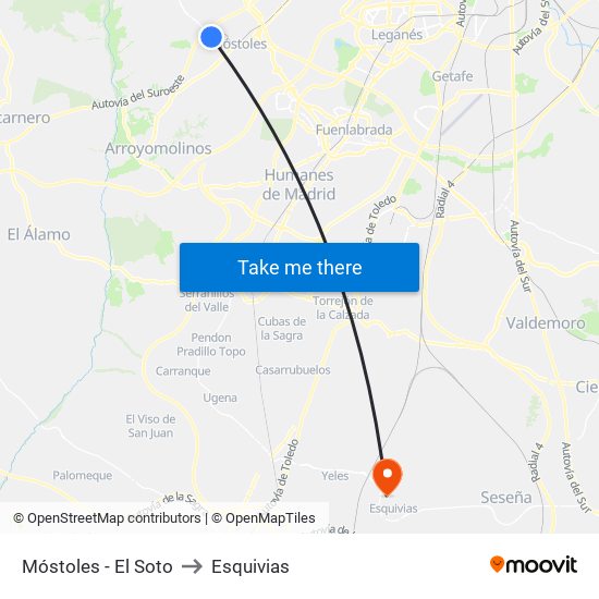 Móstoles - El Soto to Esquivias map