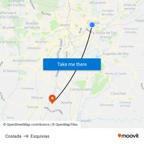 Coslada to Esquivias map