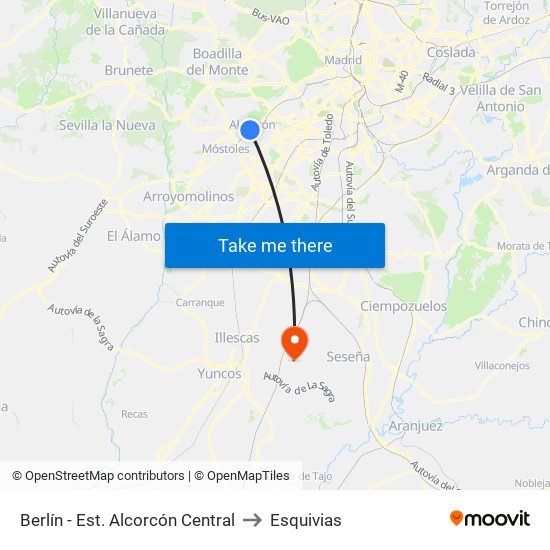 Berlín - Est. Alcorcón Central to Esquivias map