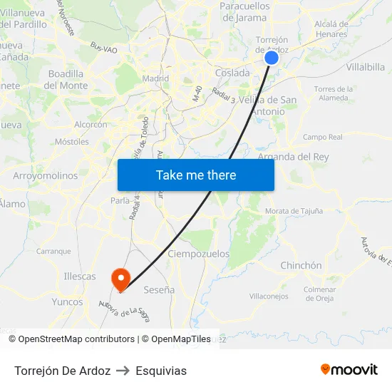 Torrejón De Ardoz to Esquivias map