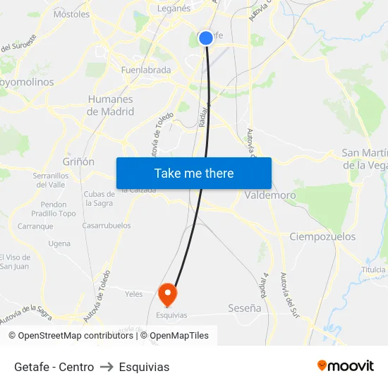 Getafe - Centro to Esquivias map