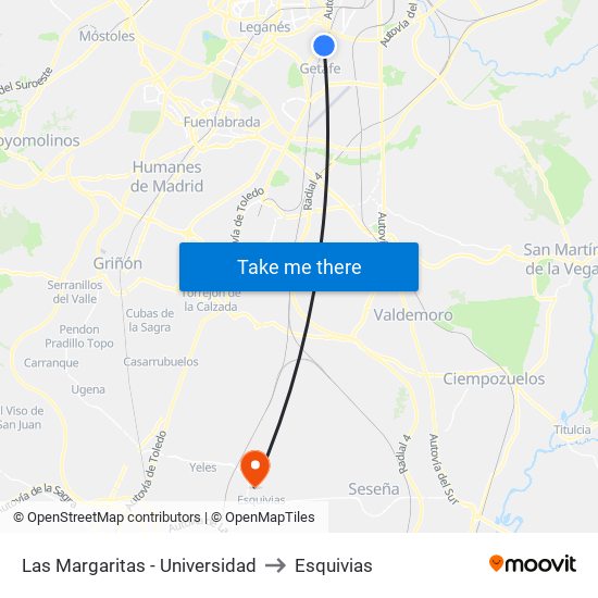 Las Margaritas - Universidad to Esquivias map