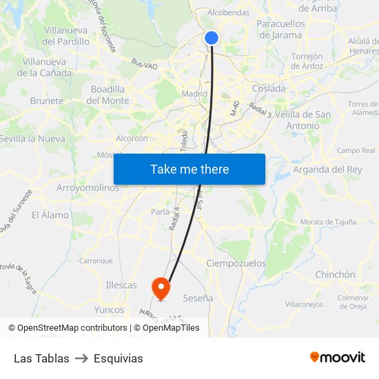 Las Tablas to Esquivias map