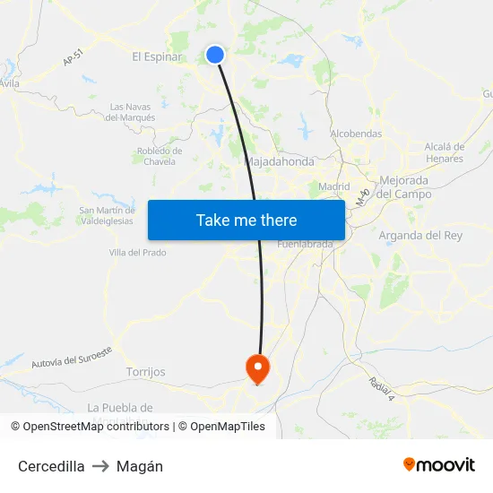 Cercedilla to Magán map