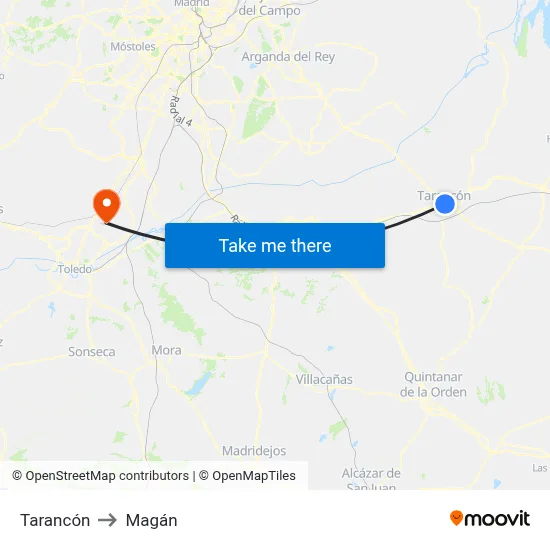 Tarancón to Magán map