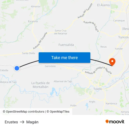 Erustes to Magán map