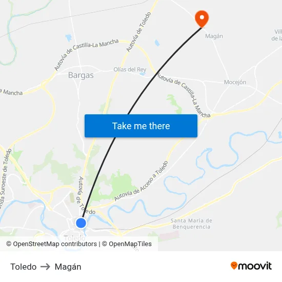 Toledo to Magán map