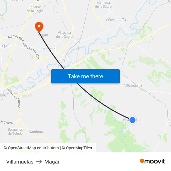 Villamuelas to Magán map