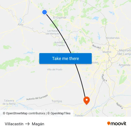 Villacastín to Magán map