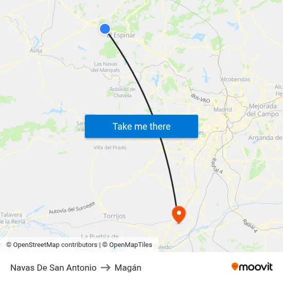 Navas De San Antonio to Magán map