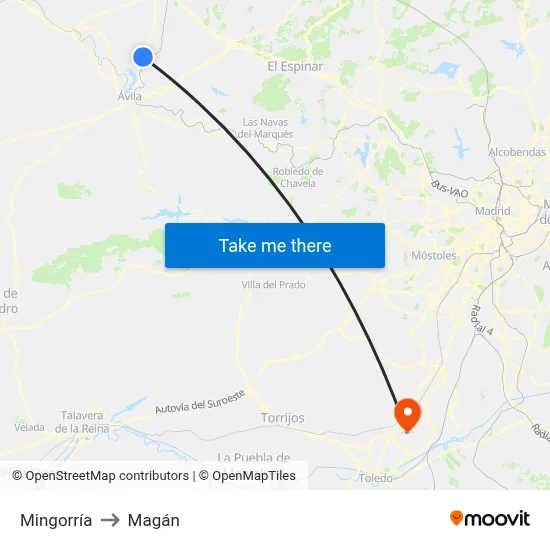 Mingorría to Magán map