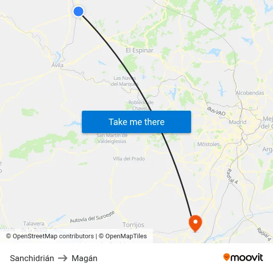 Sanchidrián to Magán map