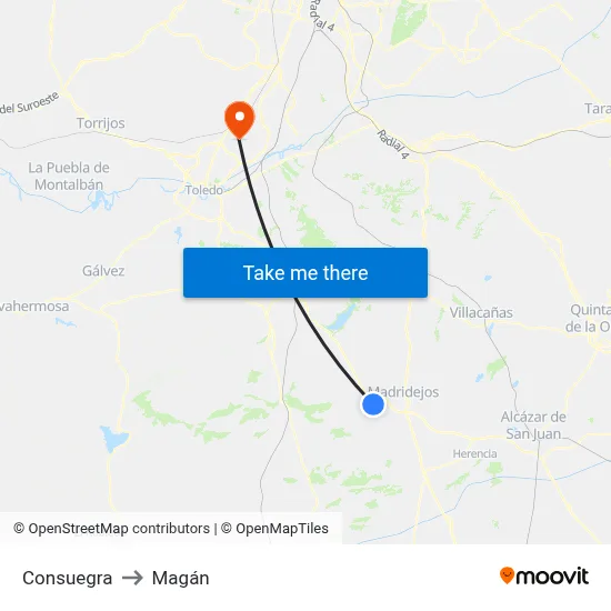 Consuegra to Magán map